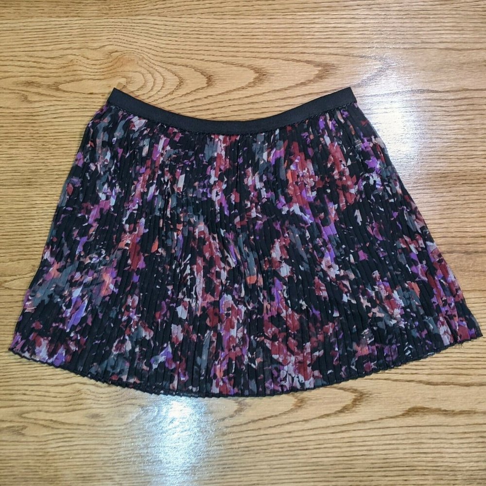 Joe Benbasset Black Burgundy Floral Abstract Pleated Lined Skirt Women's Sz MD